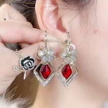 Load image into Gallery viewer, Flower Zircon Rhombic Sapphire Drop Earrings