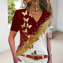 Load image into Gallery viewer, Butterfly Print V-Neck T-Shirt