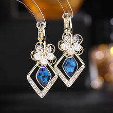 Load image into Gallery viewer, Flower Zircon Rhombic Sapphire Drop Earrings