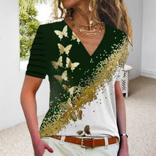 Load image into Gallery viewer, Butterfly Print V-Neck T-Shirt