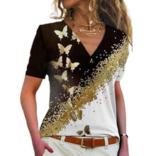 Load image into Gallery viewer, Butterfly Print V-Neck T-Shirt