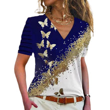 Load image into Gallery viewer, Butterfly Print V-Neck T-Shirt