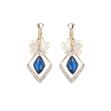 Load image into Gallery viewer, Flower Zircon Rhombic Sapphire Drop Earrings