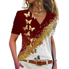 Load image into Gallery viewer, Butterfly Print V-Neck T-Shirt