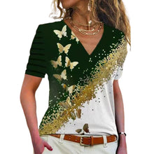 Load image into Gallery viewer, Butterfly Print V-Neck T-Shirt