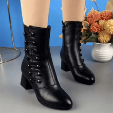 Load image into Gallery viewer, Women Warm Side Butto Leather Ankle Boots