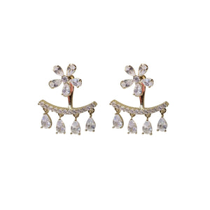 Flower Zircon Tassel Stud Earrings