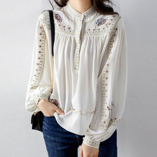Elegant White Top Quality Embroideried Chiffon Blouse