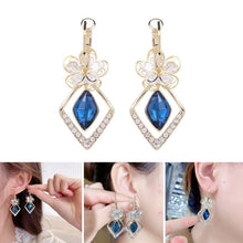Load image into Gallery viewer, Flower Zircon Rhombic Sapphire Drop Earrings