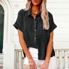 Load image into Gallery viewer, Women's Solid Color Pocket Short Sleeve Cotton Linen Shirt