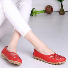Load image into Gallery viewer, Hollow-Out Split Leather Slip-On Women&#39;s Flats