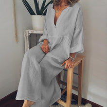 Load image into Gallery viewer, Cotton and Linen Long Sleeve Jumpsuit