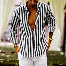 Load image into Gallery viewer, Men's Cotton Linen Striped Button Down Long Sleeve