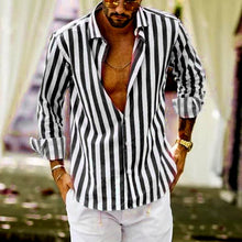 Load image into Gallery viewer, Men's Cotton Linen Striped Button Down Long Sleeve