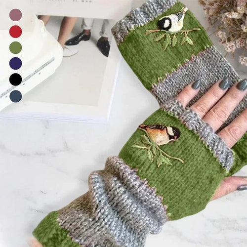 Patchwork Embroidered Warm Gloves