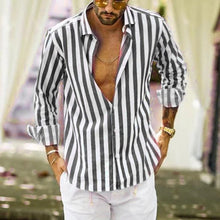 Load image into Gallery viewer, Men's Cotton Linen Striped Button Down Long Sleeve