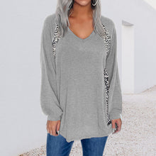 Load image into Gallery viewer, Leopard Print Stitching V-Neck Loose Pullover