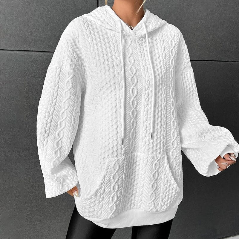 Drop Shoulder Kangaroo Pocket Textured Drawstring Hoodie