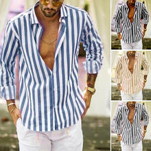 Load image into Gallery viewer, Men's Cotton Linen Striped Button Down Long Sleeve
