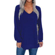 Load image into Gallery viewer, Leopard Print Stitching V-Neck Loose Pullover
