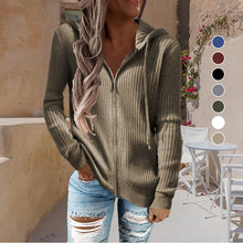 Load image into Gallery viewer, Stripe Casual Women&#39;s Hoodies Loose Knitwear Zipper Cardigan