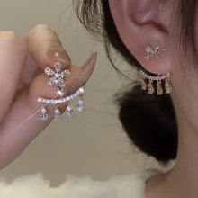 Load image into Gallery viewer, Flower Zircon Tassel Stud Earrings