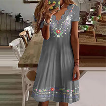 Load image into Gallery viewer, Wavy V-Neck Print Pastoral Casual Short Sleeve Dress