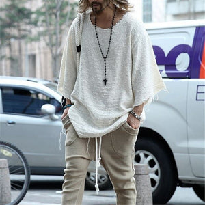 Long Sleeve Solid Color Loose Men's T-Shirt