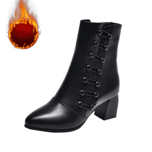 Load image into Gallery viewer, Women Warm Side Butto Leather Ankle Boots