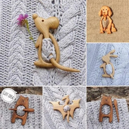🔥Brooch pin with wooden animal pattern