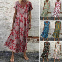 Load image into Gallery viewer, Women's Vintage Short Sleeve Maxi Dress