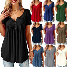 Load image into Gallery viewer, Women Plain Ruched Button T-Shirt
