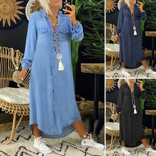 Load image into Gallery viewer, Women&#39;s Solid Color Long Sleeve Casual Denim Dress