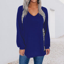 Load image into Gallery viewer, Leopard Print Stitching V-Neck Loose Pullover