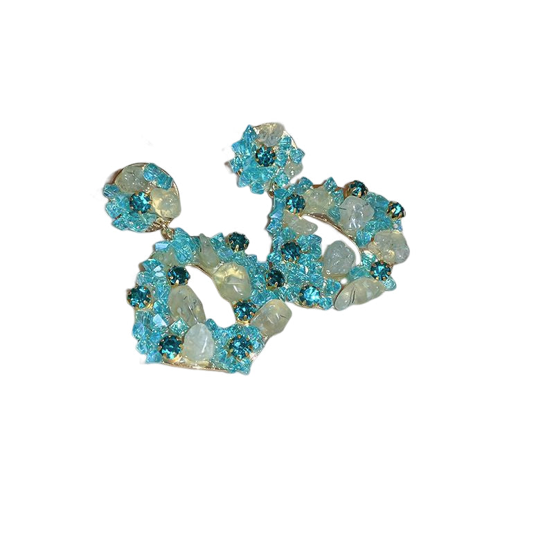 Diamond Encrusted Crystal Fan-Shaped Ginkgo Leaf Earrings