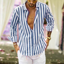 Load image into Gallery viewer, Men's Cotton Linen Striped Button Down Long Sleeve