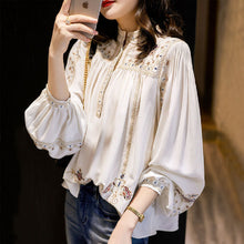 Load image into Gallery viewer, Elegant White Top Quality Embroideried Chiffon Blouse