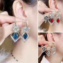 Load image into Gallery viewer, Flower Zircon Rhombic Sapphire Drop Earrings