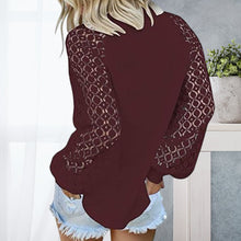 Load image into Gallery viewer, Round Neck Long Sleeve Lace Panel Loose T-Shirt