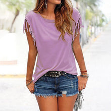 Load image into Gallery viewer, Crew Neck Fringe T-Shirt