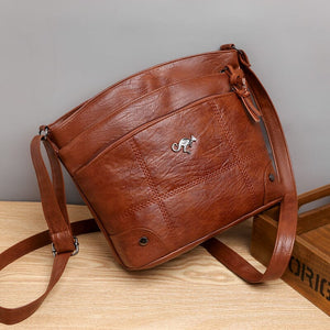 Soft Leather Messenger Multi Pocket Large Capacity Shoulder Bag