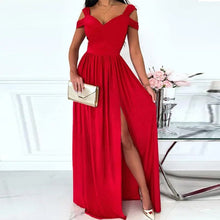 Load image into Gallery viewer, Off-the-shoulder V-neck Slit Dress