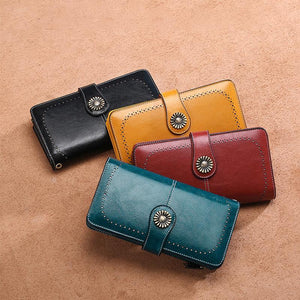 Long retro phone wallet -Cow Leather