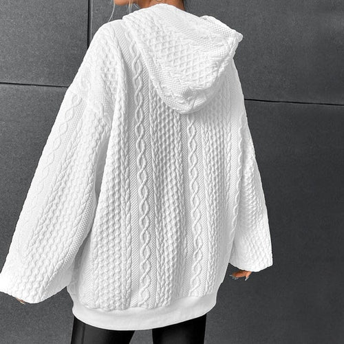 Drop Shoulder Kangaroo Pocket Textured Drawstring Hoodie