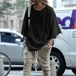 Long Sleeve Solid Color Loose Men's T-Shirt