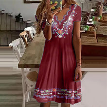 Load image into Gallery viewer, Wavy V-Neck Print Pastoral Casual Short Sleeve Dress
