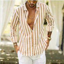 Load image into Gallery viewer, Men's Cotton Linen Striped Button Down Long Sleeve