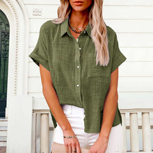 Load image into Gallery viewer, Women's Solid Color Pocket Short Sleeve Cotton Linen Shirt
