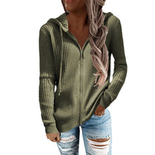 Load image into Gallery viewer, Stripe Casual Women&#39;s Hoodies Loose Knitwear Zipper Cardigan