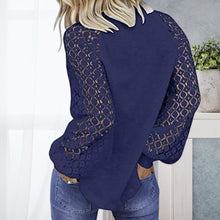 Load image into Gallery viewer, Round Neck Long Sleeve Lace Panel Loose T-Shirt